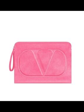 Valentino Neon Pink Suede V-Logo Laptop Top Case